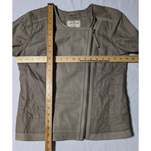 LUCKY BRAND LAMB LEATHER + LINEN Women Medium Taupe Asymmetrical Zip Moto Jacket - Picture 9 of 14